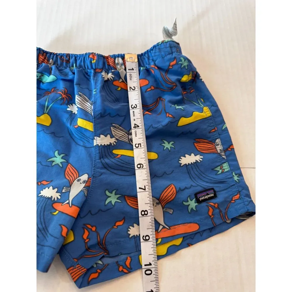 Patagonia Baby Baggies Swim Trunks 4T Blue Surf Fish Print Recycled Nylon